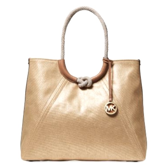 Michael Michael Kors Isla Ring Tan Gold Shoulder Tote - Picture 1 of 13